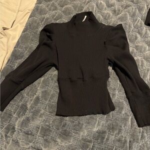 Free People Black Ribbed Long Sleeve Top